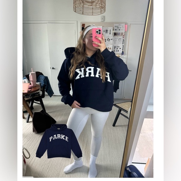 Parke Varsity Hoodie Navy Blue Sweatshirt Fleece Pullover Size L/XL - Picture 1 of 5